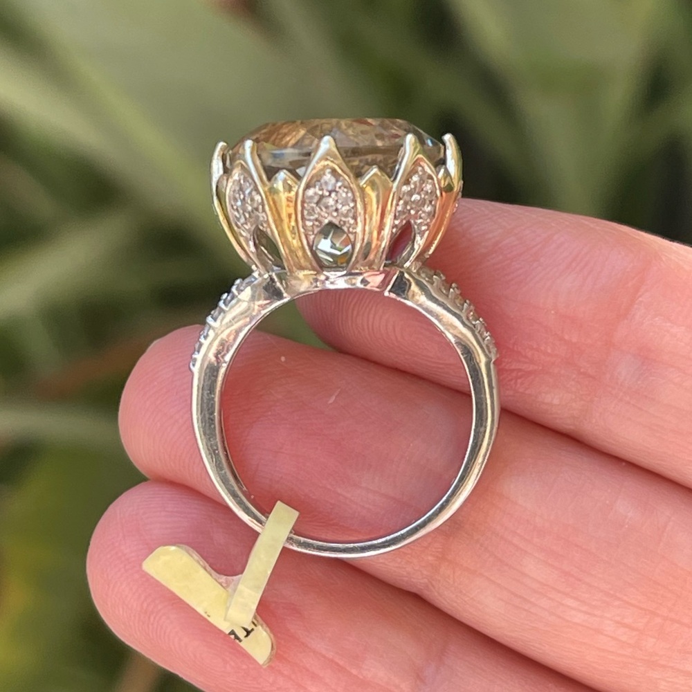 Lime citrine quartz white zircon accent solid sterling silver size 7.0 ring - Picture 5 of 9